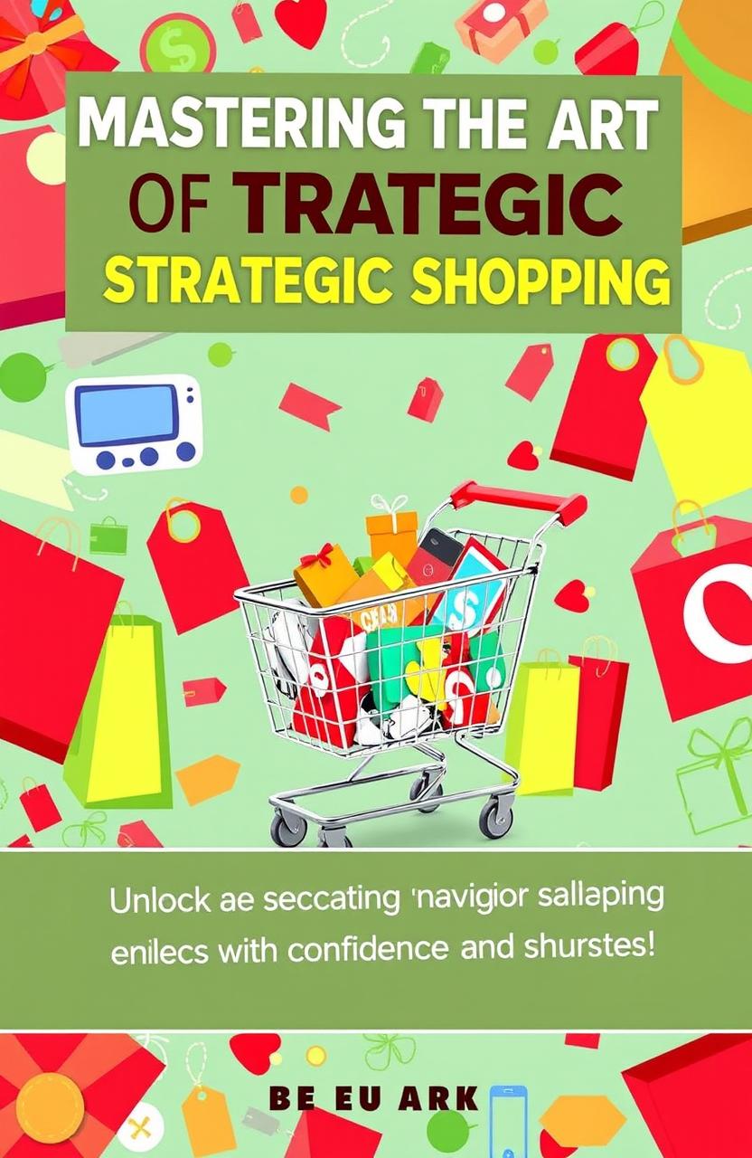 An eye-catching e-book cover for a book titled 'Mastering the Art of Strategic Shopping'