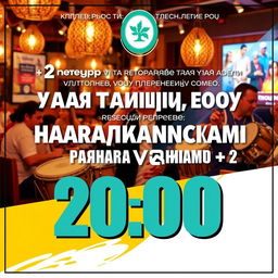 A vibrant and eye-catching poster for an event, featuring the following details prominently: "2 ноября в ресторане Раф Паэлия, выступает Шоу Барабанщиком +2 в 20:00"
