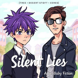 The cover design for 'Silent Lies', the first book in the Silent Series by Angel_Baby Fiction, featuring a softly blurred background of a high school and college campus, suggesting the contrasting worlds of the main characters with a dreamy quality in soft pastels