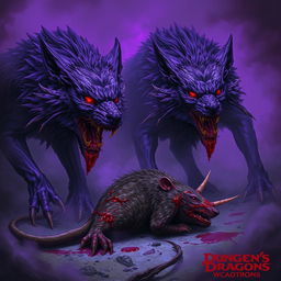 A chilling scene depicting purple mutated rotting wolves, their decaying forms adding to the horror of the moment