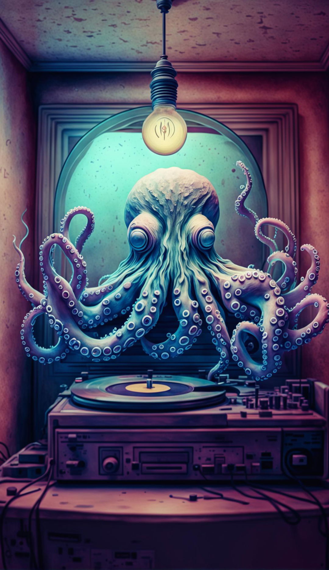 A pastel-colored octopus in a vintage room filled with lo-fi music.