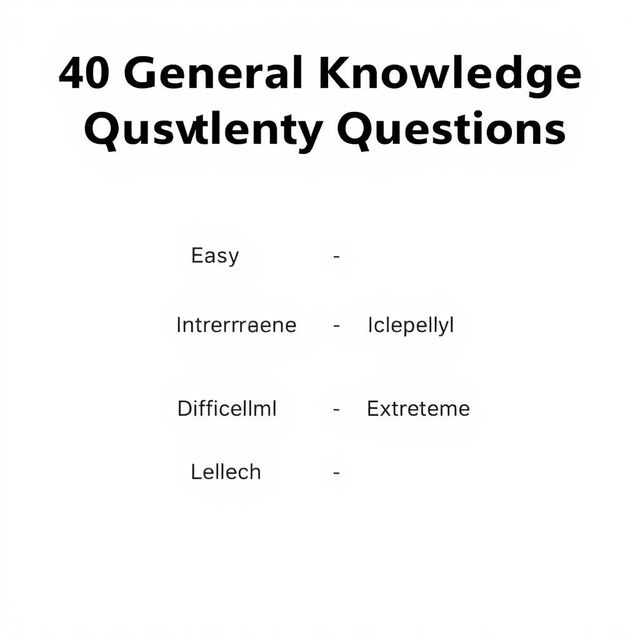 40 general knowledge questions categorized into four levels: Easy, Intermediate, Difficult, and Extreme