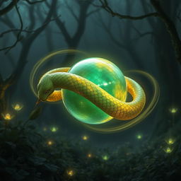 An intricate, glowing orb resembling a viper, with a sleek, serpentine form that weaves through the air