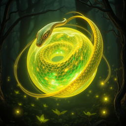 An intricate, glowing orb resembling a viper, with a sleek, serpentine form that weaves through the air