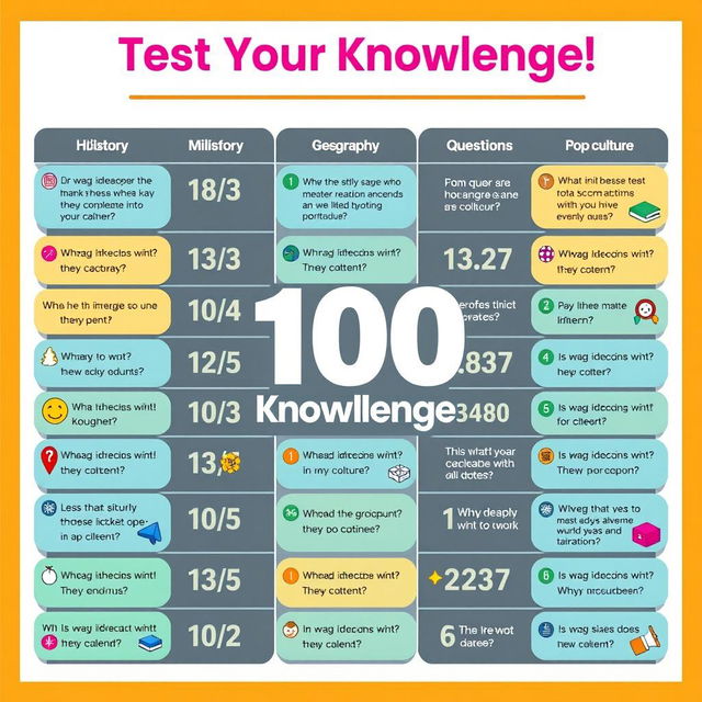 A visually appealing infographic showcasing '100 General Knowledge Questions'