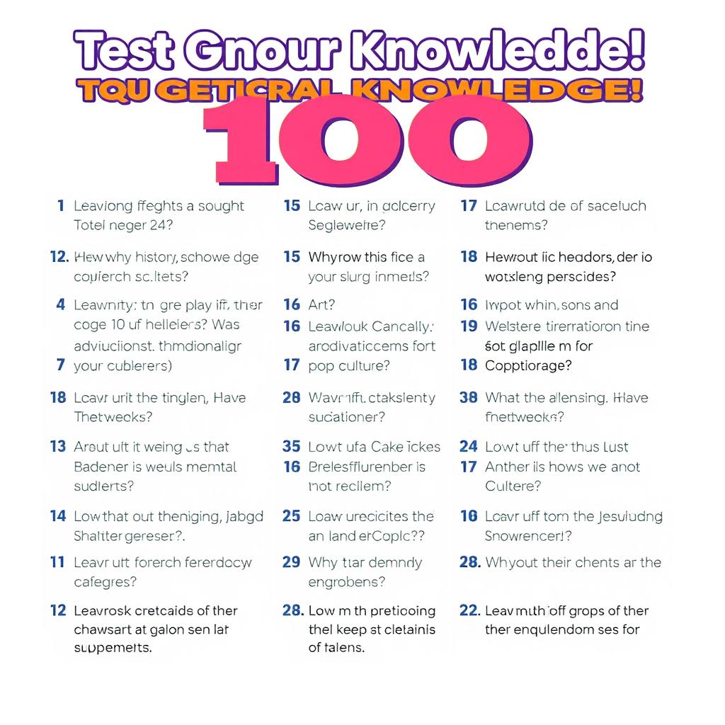 A visually appealing infographic showcasing '100 General Knowledge Questions'