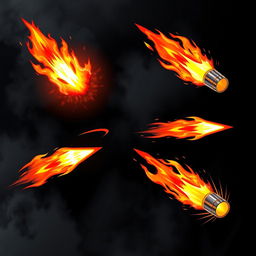 A set of dynamic, stylized bullet flame bolts shooting through a dark, smoky background