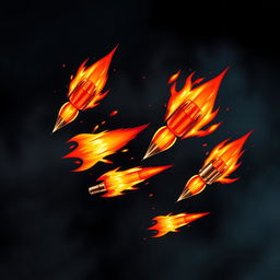 A set of dynamic, stylized bullet flame bolts shooting through a dark, smoky background