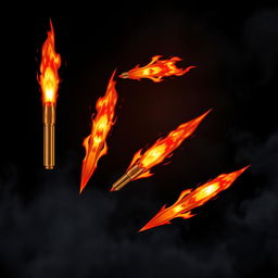 A set of dynamic, stylized bullet flame bolts shooting through a dark, smoky background