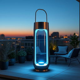A sleek, modern lantern designed for the future, featuring a minimalist aesthetic with smooth lines and a futuristic appearance