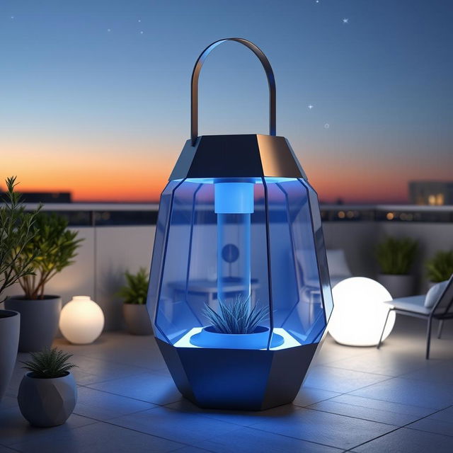 A sleek, modern lantern designed for the future, featuring a minimalist aesthetic with smooth lines and a futuristic appearance