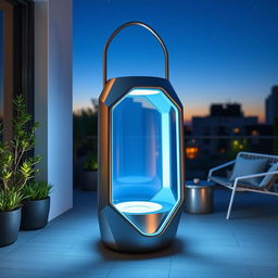 A sleek, modern lantern designed for the future, featuring a minimalist aesthetic with smooth lines and a futuristic appearance