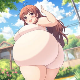 A stunning anime-style illustration of a curvy female character inspired by the Doki Doki Literature Club, resembling Natsuki