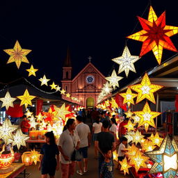 A vibrant and festive scene showcasing the iconic 'paról' (star lanterns) of San Fernando, Pampanga during the renowned Giant Lantern Festival