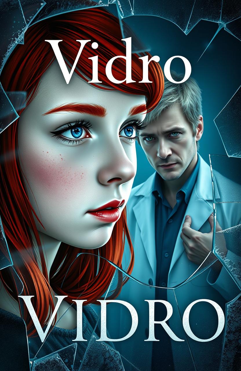 A visually striking book cover for 'Vidro', symbolizing fragility and the tension between characters