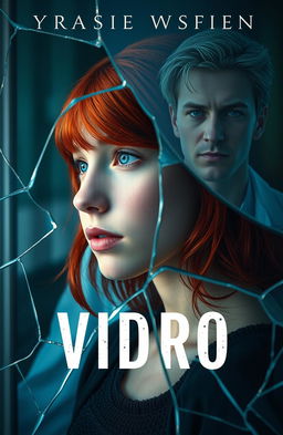 A visually striking book cover for 'Vidro', symbolizing fragility and the tension between characters