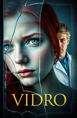 A visually striking book cover for 'Vidro', symbolizing fragility and the tension between characters