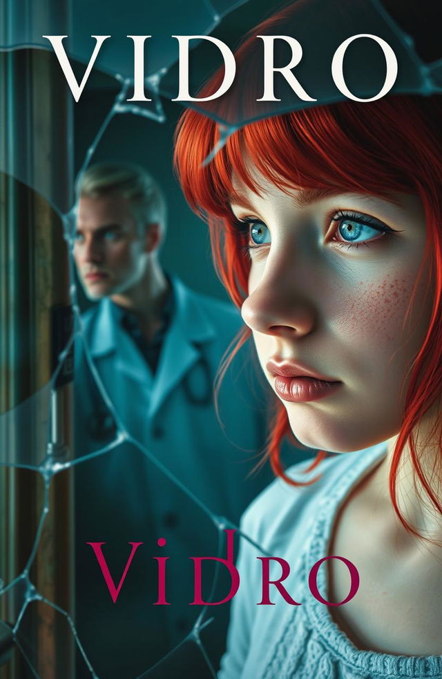 A visually striking book cover for 'Vidro', symbolizing fragility and the tension between characters