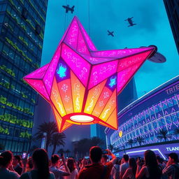 A futuristic depiction of the traditional 'paról' (star lantern) reimagined for a modern world