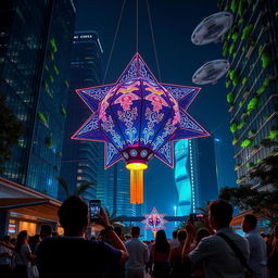A futuristic depiction of the traditional 'paról' (star lantern) reimagined for a modern world