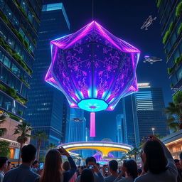A futuristic depiction of the traditional 'paról' (star lantern) reimagined for a modern world