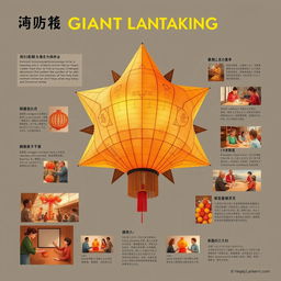 A visually compelling design illustrating the historical significance of Giant Lantern Making, highlighting key elements of its early creation processes, success stories, challenges faced, and contemporary efforts to safeguard this intangible cultural heritage