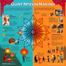 A visually compelling design illustrating the historical significance of Giant Lantern Making, highlighting key elements of its early creation processes, success stories, challenges faced, and contemporary efforts to safeguard this intangible cultural heritage