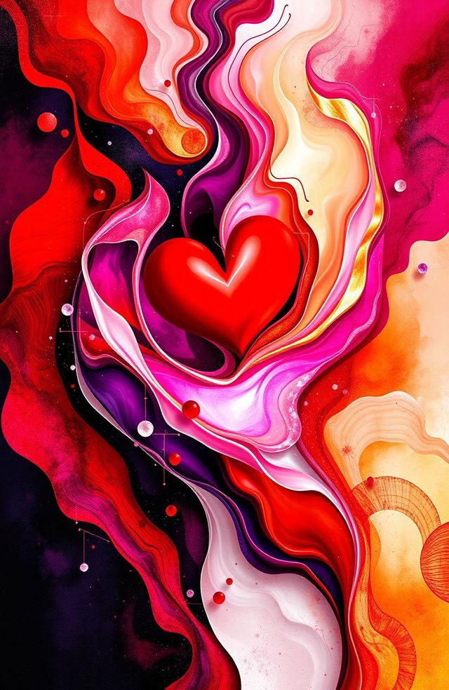 An artistic representation of the concept 'Desire Dynamics: LUST-LOVE EVERYTHING IN BETWEEN!' featuring a vivid and colorful abstract composition that merges elements of desire, passion, and romance