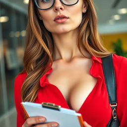 A close-up shot focusing on the upper chest and torso of a gorgeous white female with brunette hair
