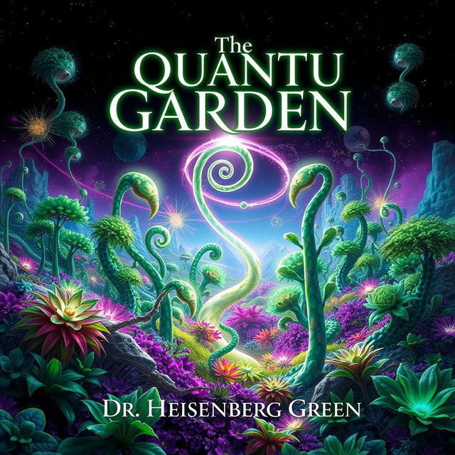 A captivating book cover design for 'The Quantum Garden' by Dr