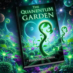 A captivating book cover design for 'The Quantum Garden' by Dr