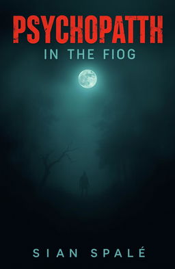 A chilling novel cover design for a psychological thriller titled 'Psychopath in the Fog'