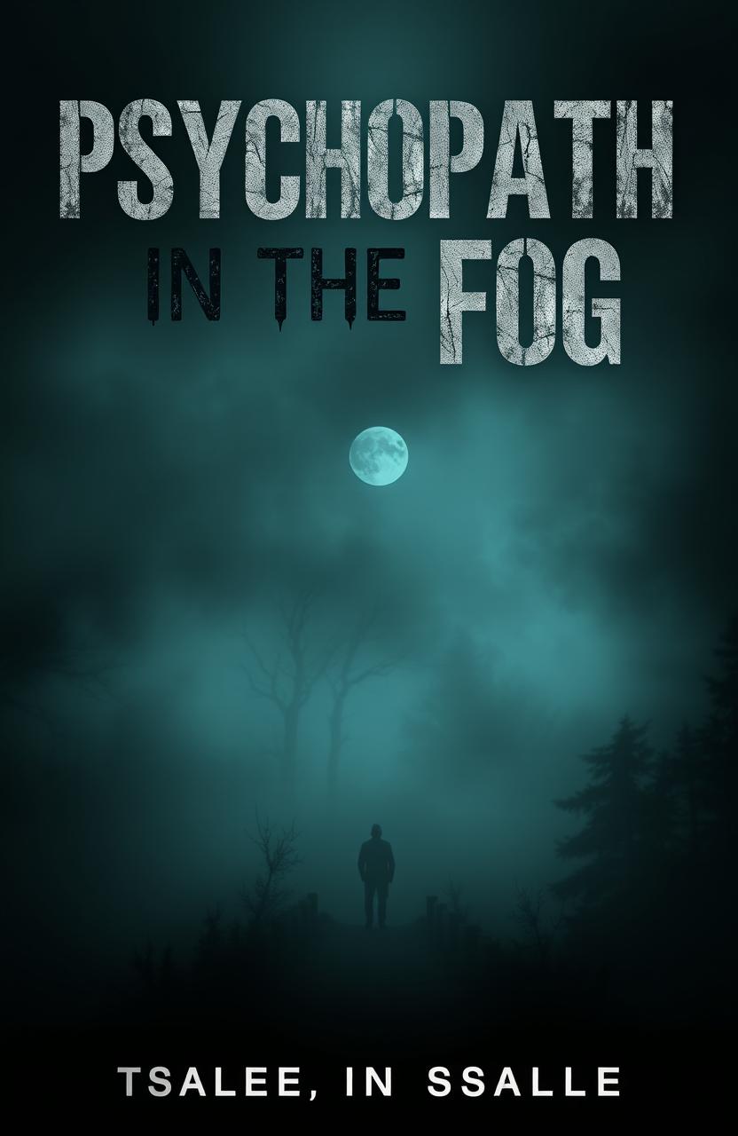 A chilling novel cover design for a psychological thriller titled 'Psychopath in the Fog'