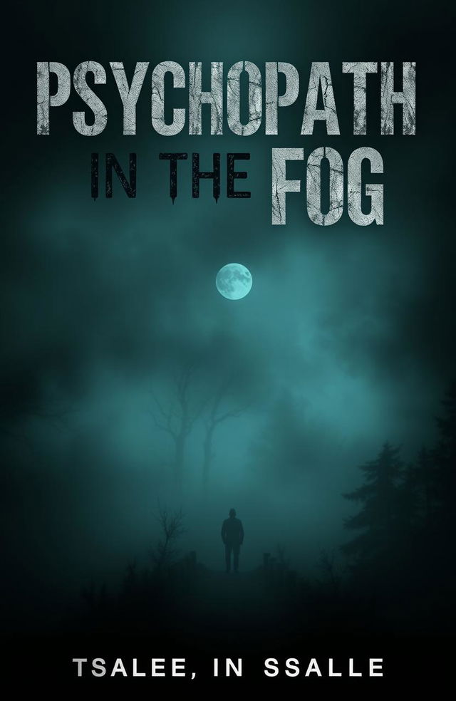 A chilling novel cover design for a psychological thriller titled 'Psychopath in the Fog'