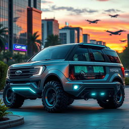 A futuristic Ford Expedition Tremor from the year 2050, showcasing advanced design elements and sleek aerodynamic lines
