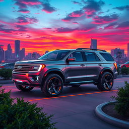 A futuristic Ford Expedition Tremor from the year 2050, showcasing advanced design elements and sleek aerodynamic lines