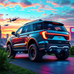 A futuristic Ford Expedition Tremor from the year 2050, showcasing advanced design elements and sleek aerodynamic lines