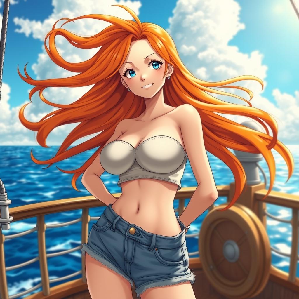 A stunning portrait of Nami, the skilled navigator from the popular manga series 'One Piece'