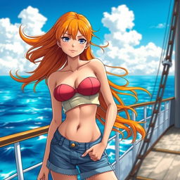 A stunning portrait of Nami, the skilled navigator from the popular manga series 'One Piece'