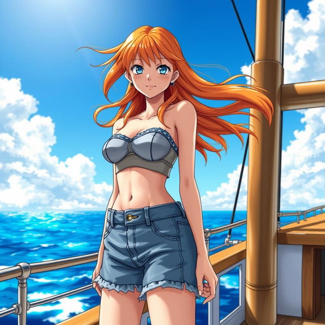 A stunning portrait of Nami, the skilled navigator from the popular manga series 'One Piece'