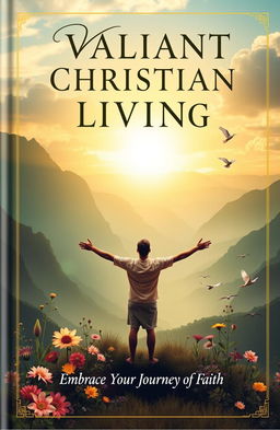 A beautifully designed cover for a book titled 'Valiant Christian Living' featuring a majestic landscape with a sunrise, symbolizing hope and renewal