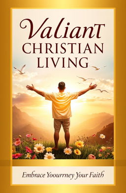 A beautifully designed cover for a book titled 'Valiant Christian Living' featuring a majestic landscape with a sunrise, symbolizing hope and renewal