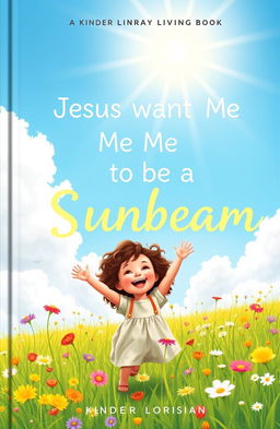 A whimsical and uplifting cover design for a kinder Christian living book titled 'Jesus Wants Me to Be a Sunbeam'