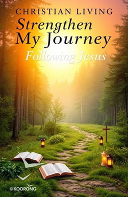 A visually inspiring cover for a Christian Living book titled 'Strengthen My Journey Following Jesus'