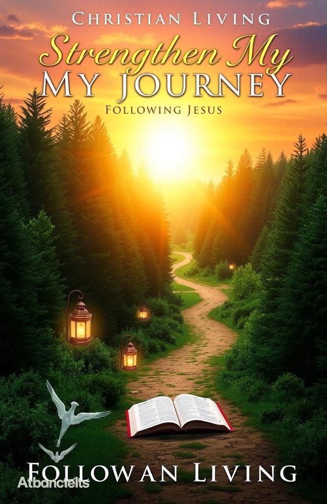 A visually inspiring cover for a Christian Living book titled 'Strengthen My Journey Following Jesus'