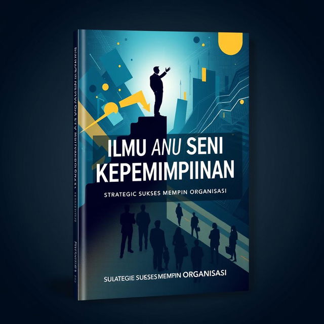 A visually striking book cover design for a title called 'Ilmu dan Seni Kepemimpinan: Strategi Sukses Memimpin Organisasi'