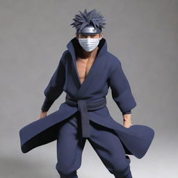 Generate an image of Obito, a character from the Naruto Shippuden anime, in his distinctive outfit and mask, in a dynamic and dramatic pose.