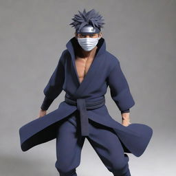 Generate an image of Obito, a character from the Naruto Shippuden anime, in his distinctive outfit and mask, in a dynamic and dramatic pose.