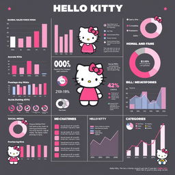An eye-catching collage of charts and graphs illustrating the impressive market reach of Hello Kitty