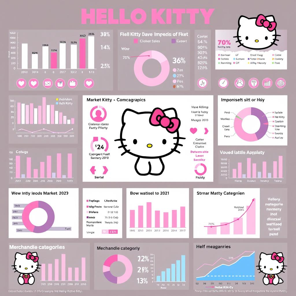 An eye-catching collage of charts and graphs illustrating the impressive market reach of Hello Kitty